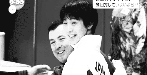 “Keep your hand off my gay!” says Javier, photobombing a moment between Hanyu and Orser.